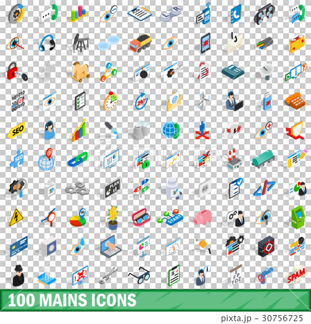 100 mains icons set, isometric 3d style 30756725