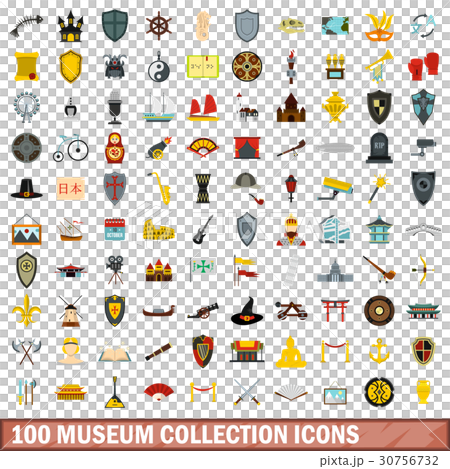 100 museum icons set, flat style 100 museum icons set, flat style 30756732