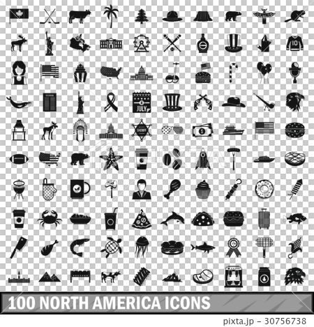 100 North America icons set, simple style 30756738