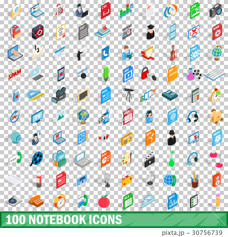 100 notebook icons set, isometric 3d style 30756739