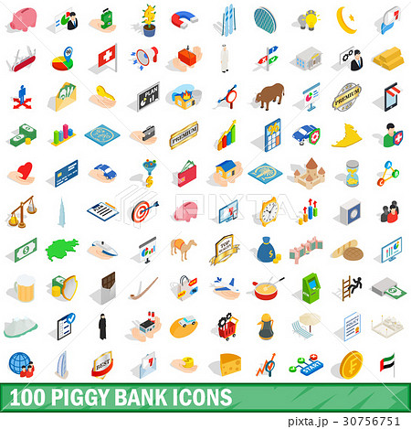 100 piggybank icons set, isometric 3d style 30756751