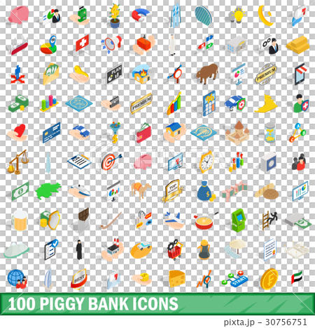 100 piggybank icons set, isometric 3d style 30756751