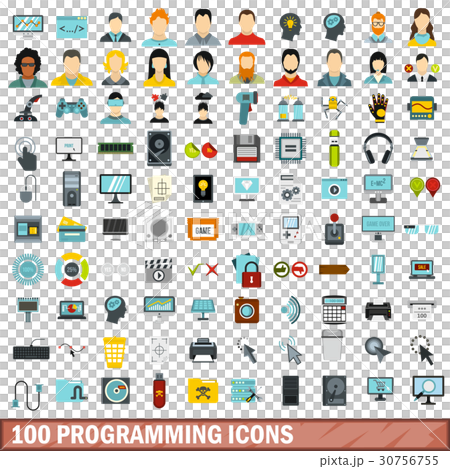 100 programming icons set, flat style 100 programming icons set, flat style 30756755