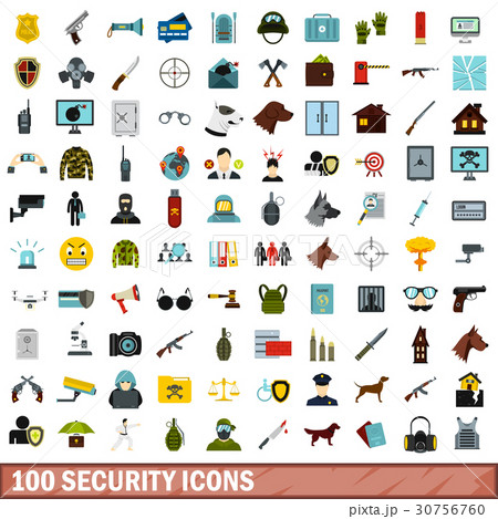100 security icons set, flat style 30756760