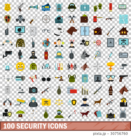 100 security icons set, flat style 30756760