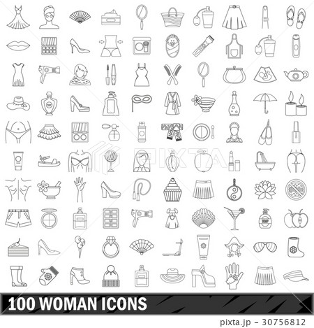 100 woman icons set, outline style 30756812