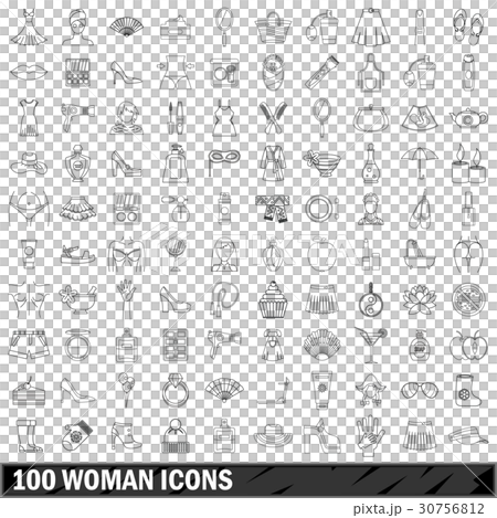 100 woman icons set, outline style 30756812