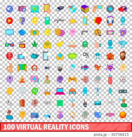 100 virtual reality icons set, cartoon style 100 virtual reality icons set, cartoon style 30756815
