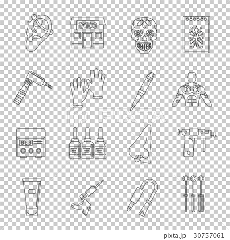 Tattoo parlor icons set, outline style 30757061