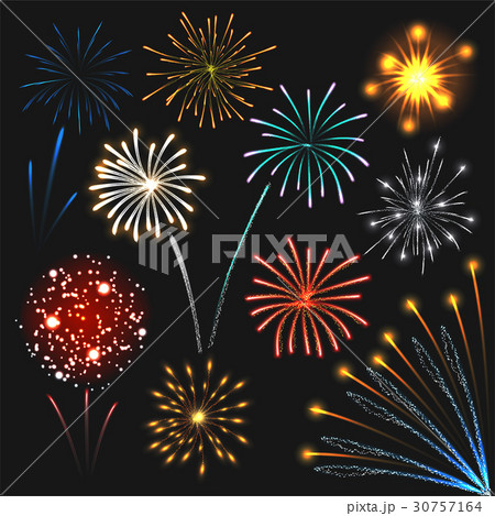 Fireworks Set Colorful Explosions Realistic Styleのイラスト素材