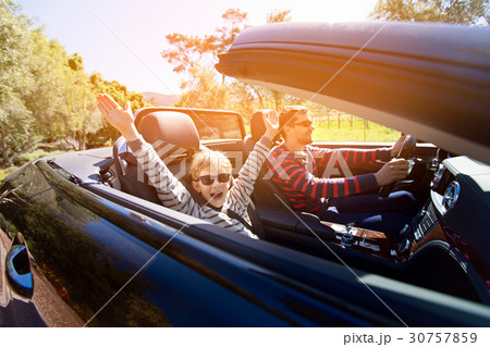 family in convertible car family in convertible car 30757859