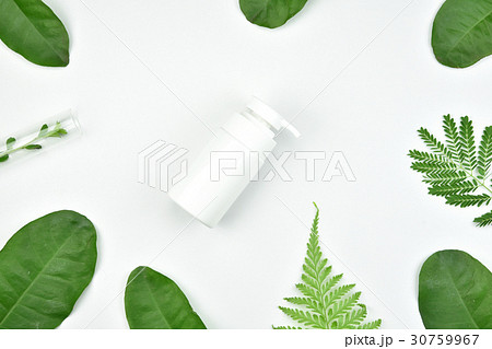 Cosmetic bottle containers with herbal leaves. 30759967