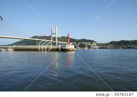 亀甲橋 橋 灯台の写真素材