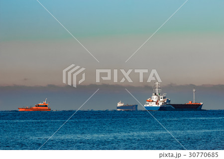Blue cargo ship 30770685