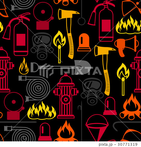 Seamless pattern with firefighting items. Fire 30771319