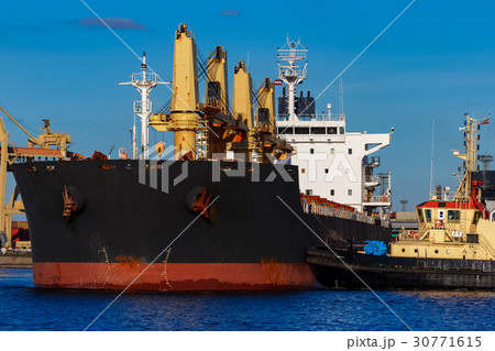 Black cargo ship mooring 30771615