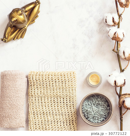 Spa cosmetics and meditating frog 30772122