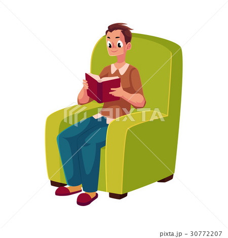 Young man, boy reading book sitting comfortably in 30772207