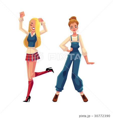 Two girls, women, friends dancing at 90s retro Two girls, women, friends dancing at 90s retro 30772390
