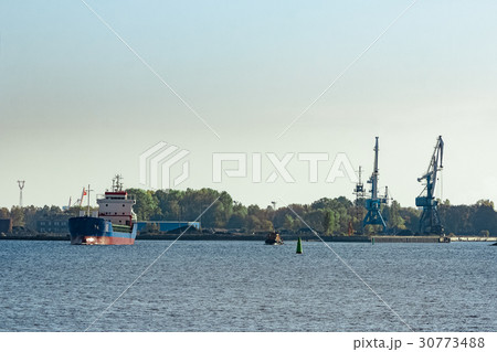 Blue cargo ship 30773488