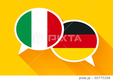 Two white speech bubbles with Italian and German Two white speech bubbles with Italian and German 30775208