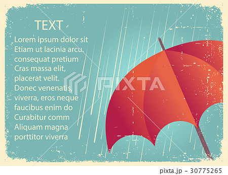Rain  with red umbrella.Vintage poster on old 30775265