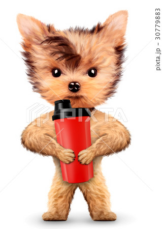 Funny dog holding shaker with sport nutrition 30779883