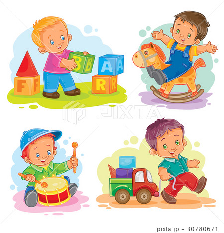 Set of vector icons little boy playing with toys Set of vector icons little boy playing with toys 30780671