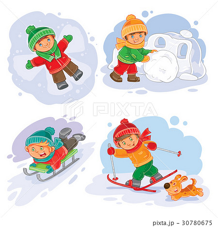 Set vector winter icons with little children Set vector winter icons with little children 30780675