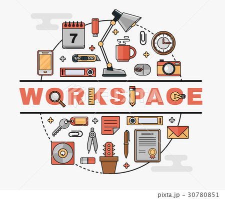 Set line art flat icons of the personal workplace 30780851