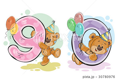 Set Of Numbers With A Fun Teddy Bearのイラスト素材