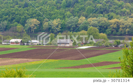 Spring Dnister river and village 30781314
