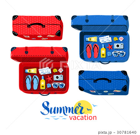 Top view collection of summer vacation suitcases Top view collection of summer vacation suitcases 30781640