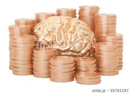 Gold coins with human brain, 3D rendering Gold coins with human brain, 3D rendering 30782287