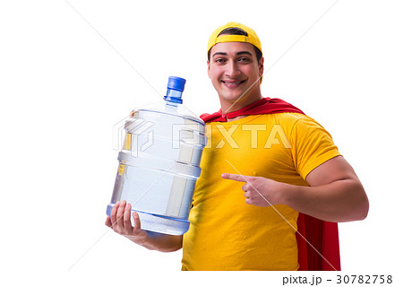 Man delivering water bottle isolated on white 30782758