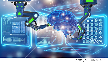 Robot performing surgery on head brain 30783436