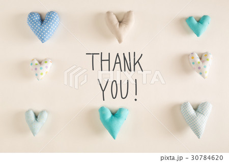 Thank You message with blue heart cushions 30784620