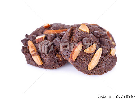 chocolate chip cookie with almond on white chocolate chip cookie with almond on white 30788867