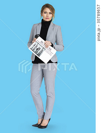 Caucasian Business Woman Newspaper Concept 30789657