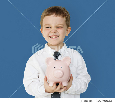 Kid Studio Shoot Gesture Piggybank Holding 30790088