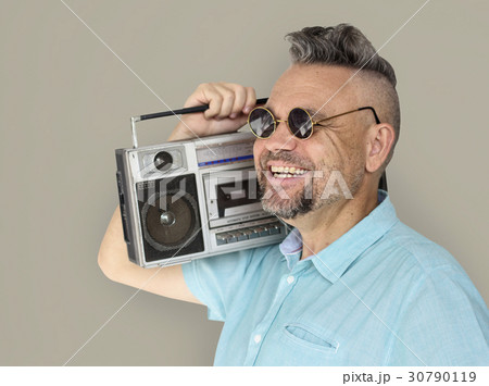 Caucasian Man Holding Jukebox Smile Caucasian Man Holding Jukebox Smile 30790119