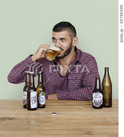 Middle Eastern Man Beer Drinks Alocohol Studio Portrait 30790490