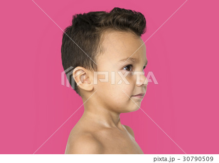 Little Boy Bare Chest Smiling Side 30790509