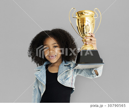 Little Girl Holding Trophy Happy 30790565