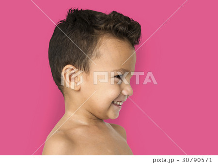 Little Boy Side View Bare Chested Smile Little Boy Side View Bare Chested Smile 30790571