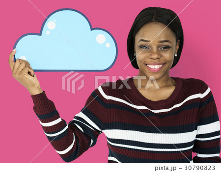 Woman Holding Cloud Computing Papercraft Icon 30790823