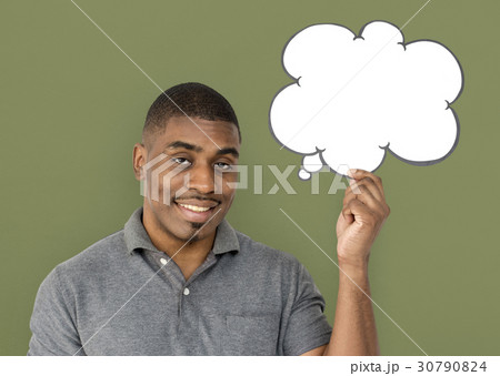 African descent man is holding speech bubble African descent man is holding speech bubble 30790824