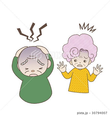 シニア夫婦 激しい頭痛に襲われる夫 びっくりする妻 30794007