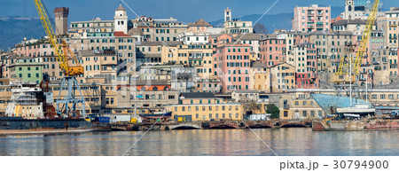 genoa town cityscape panorama from the sea harbor 30794900