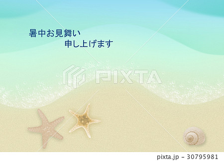 暑中見舞い　ビーチ　ヒトデ　ウェーブ 30795981